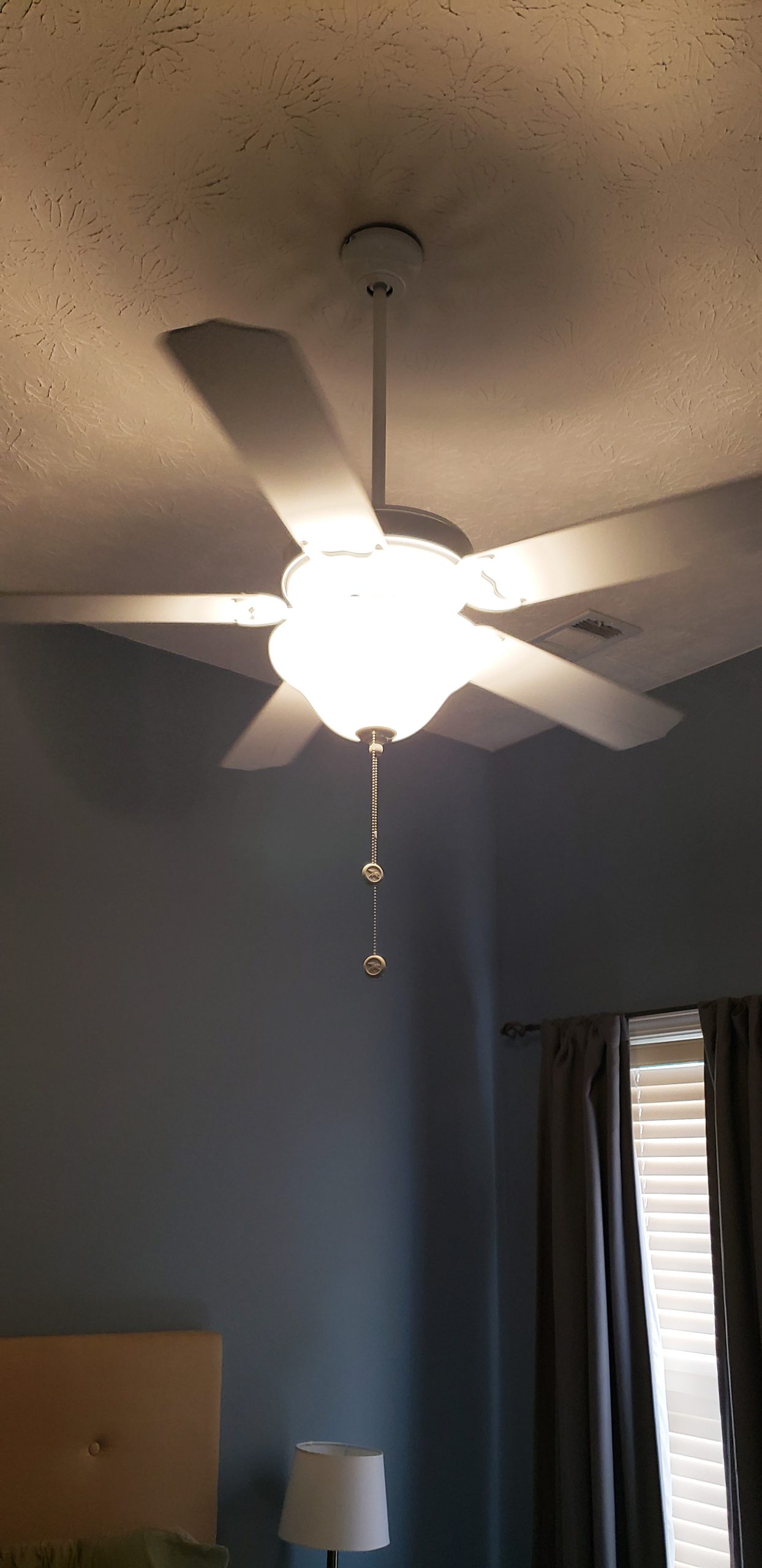 After: A perfectly-sized ceiling fan hung at the proper height. It's nice and bright. - Lighting Makeover: Our Lights in a Real Home (My Home!) - LightsOnline.com Blog