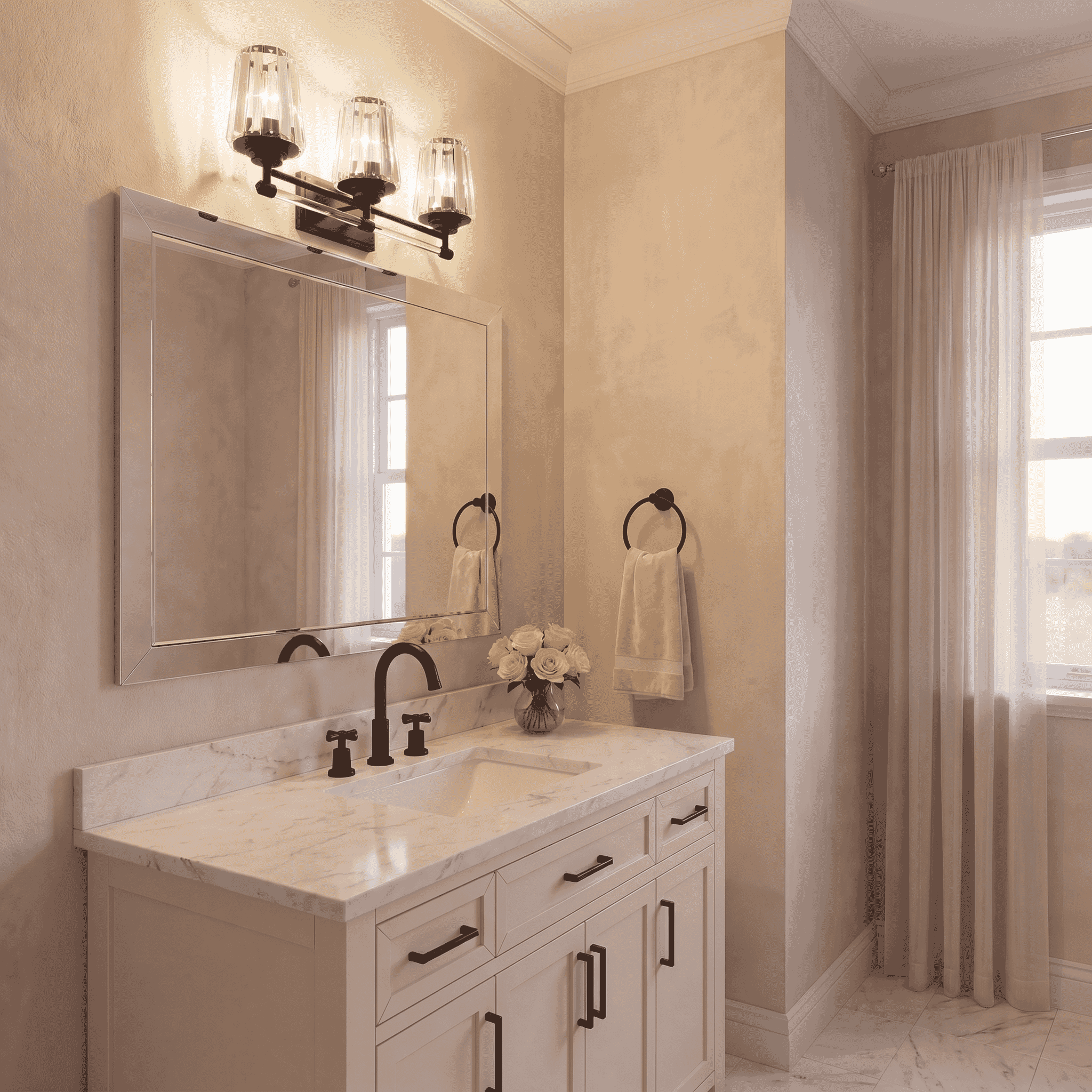 Matte Black Three Light Bathroom Vanity From The Garnet Collection