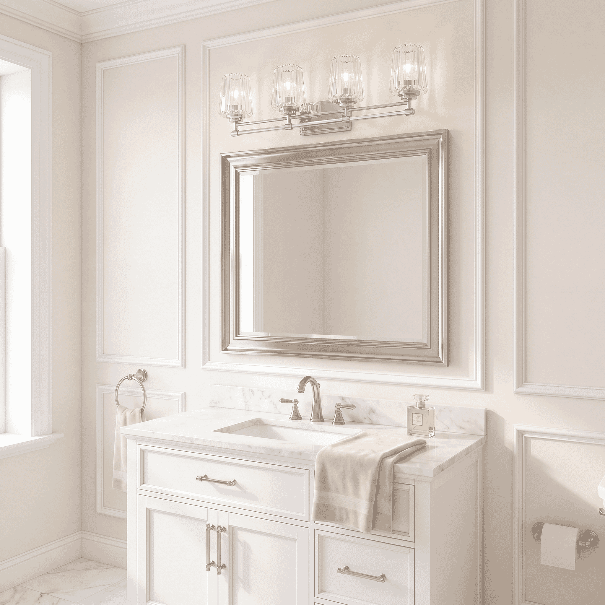Polished Nickel Four Light Bathroom Vanity From The Garnet Collection