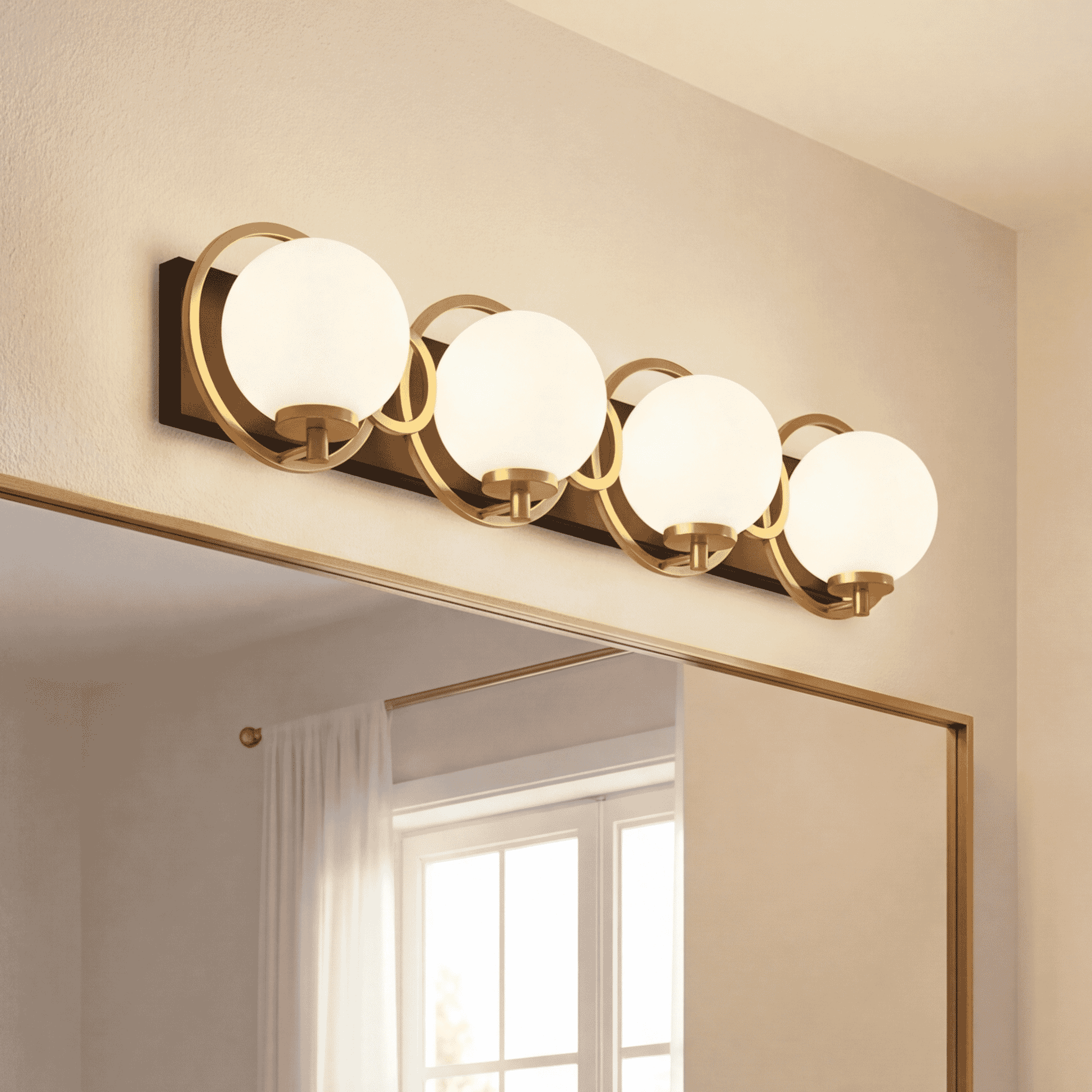 Savoy House 8-6180-4-143 Alhambra 4 Light 32.5 inch Black with Warm Brass Accents Bathroom Vanity Light Wall Light