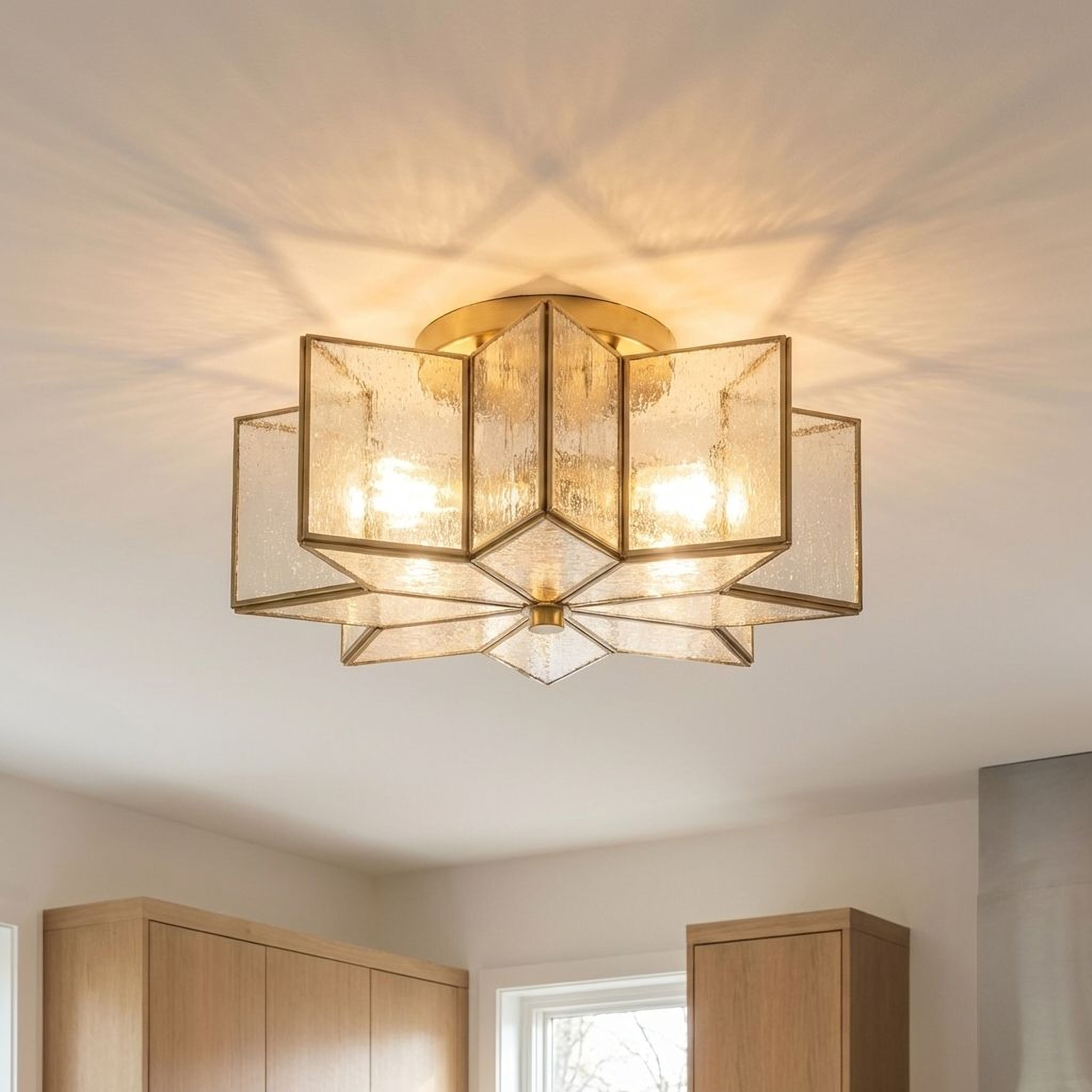 Meridian M60004NB Modern 2 Light 16 inch Natural Brass Semi-Flush Ceiling Light