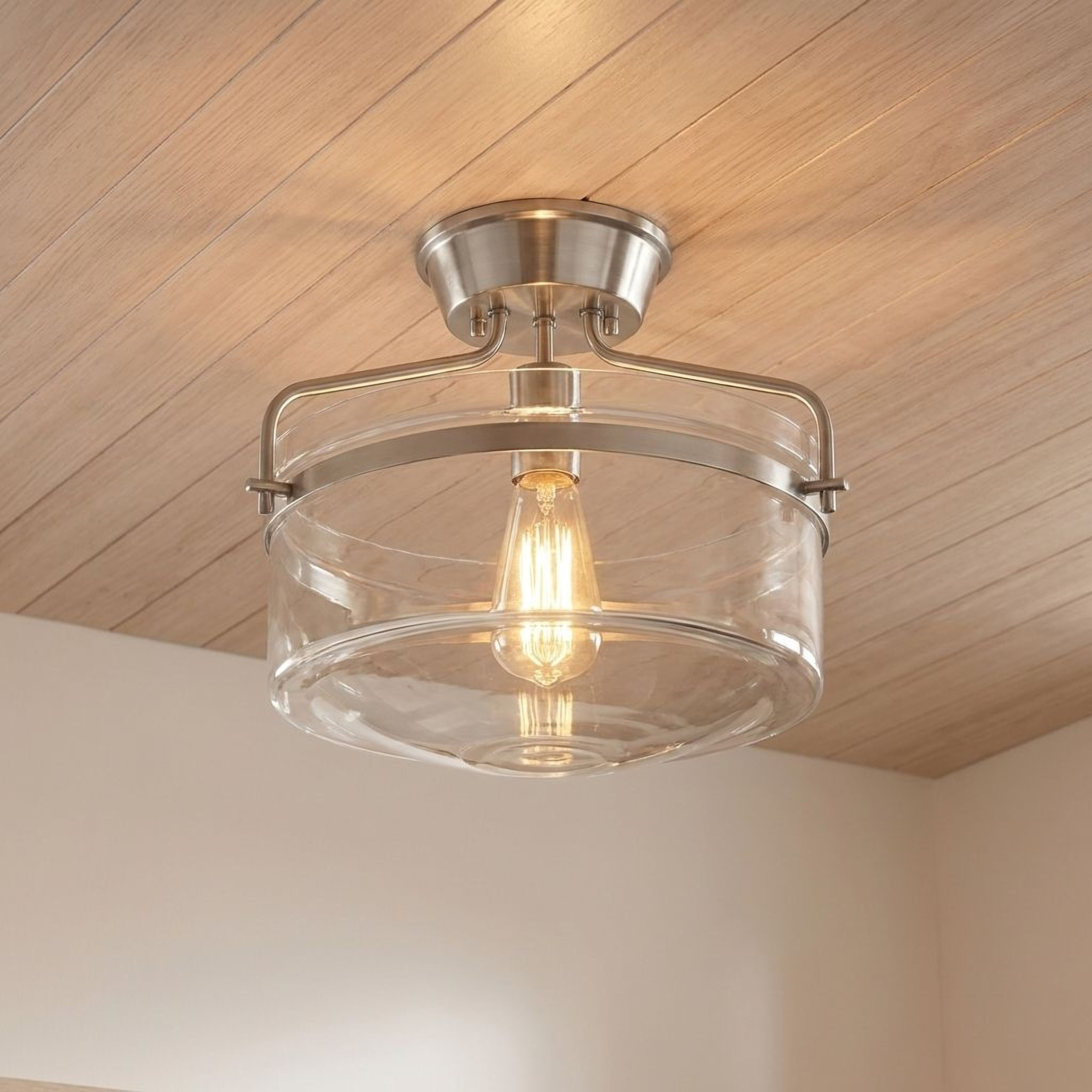 Meridian M60011BN Modern 1 Light 13.25 inch Brushed Nickel Semi-Flush Ceiling Light