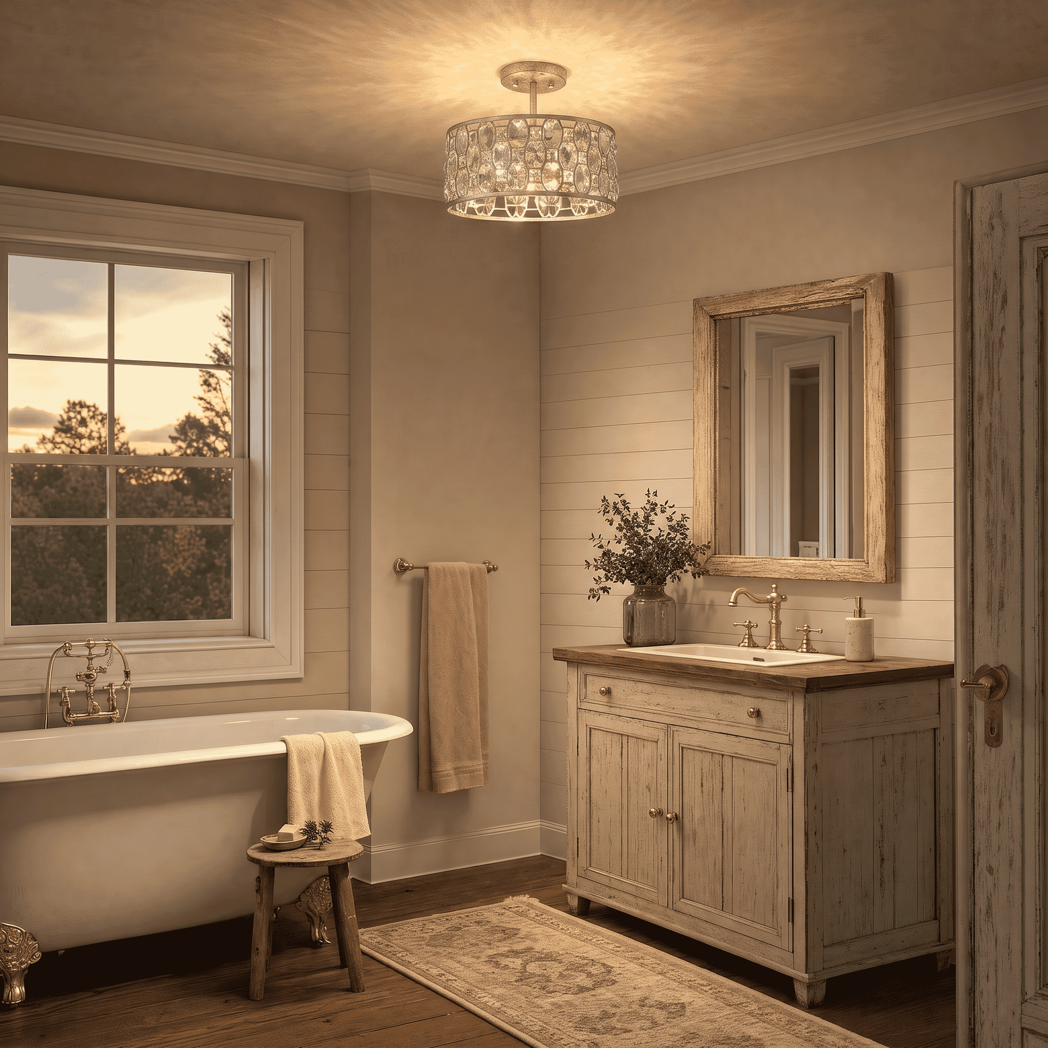 Meridian M60033SG Shabby Chic 2 Light 13 inch Silver Gold Semi-Flush Ceiling Light